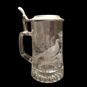 Domex Etched Glass Beer Stein with Pheasants
